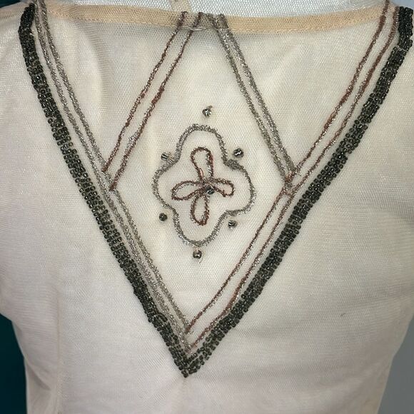 Free People boho intricately beaded embroidered blush sheer top XS TP LOOSE FIT - Picture 15 of 17